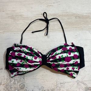 Hot Topic Floral Striped Big Bow Bikini Top